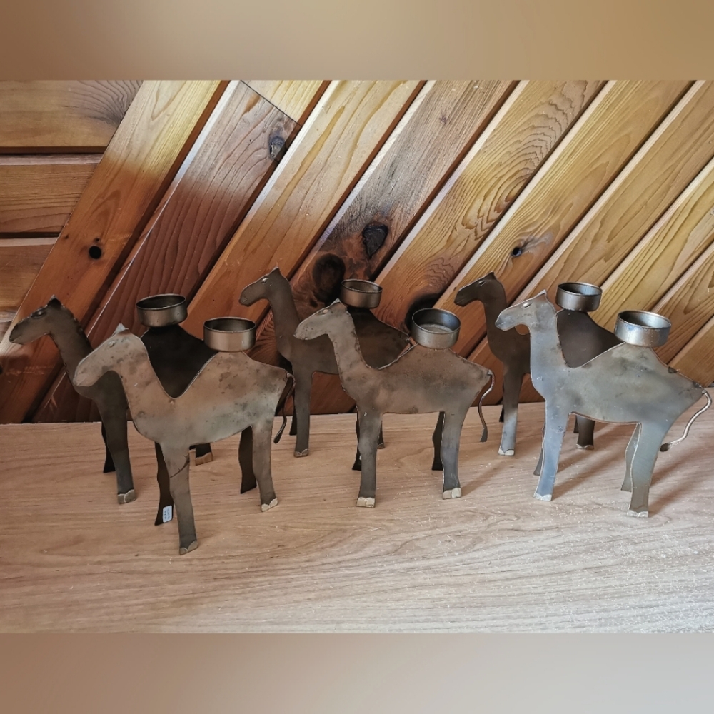 Vintage Set Of 6 Camel Candle Holders